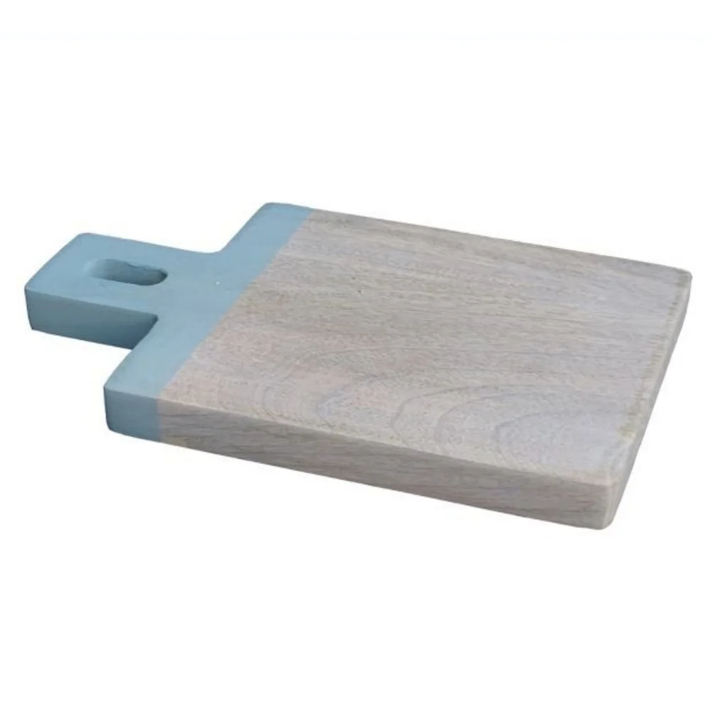 Rectangular Wood Serving Board with Knife in White/Light Blue